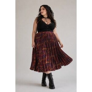 Whimsigoth Boho Witchy Broomstick Midi Skirt 24W Practical Magic Pleated